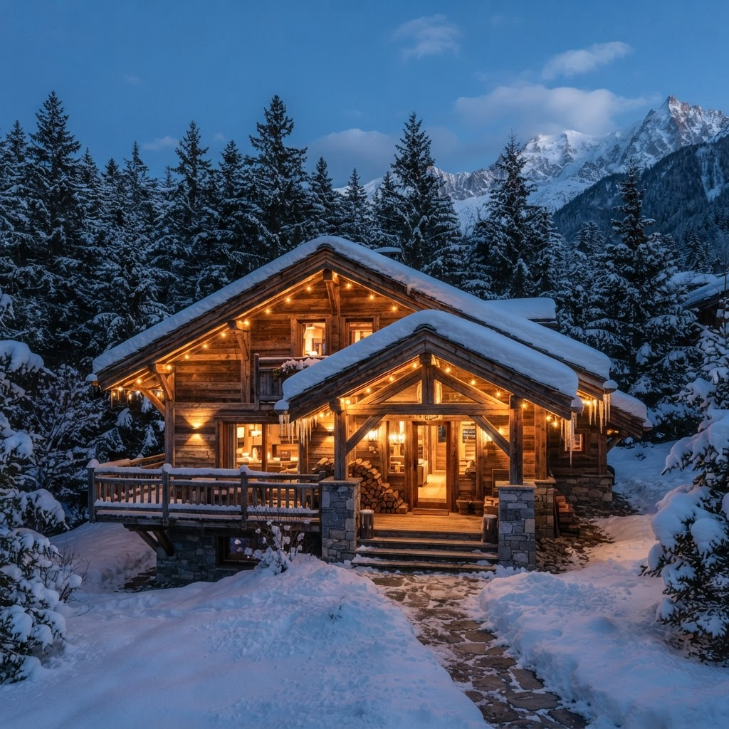 A cozy snow-covered alpine lodge exterior near Jerry's Stall at Falls Creek
