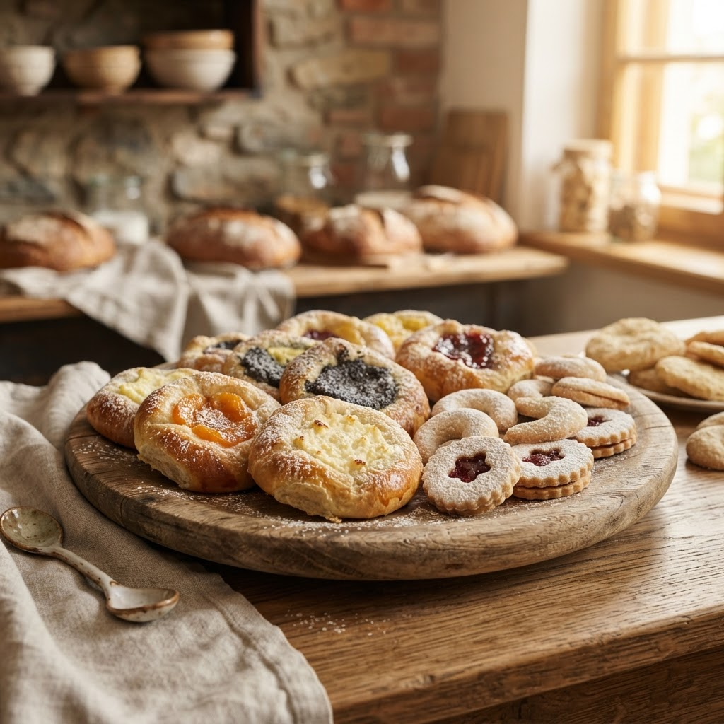 A platter of Czech kolach pastries and cookies